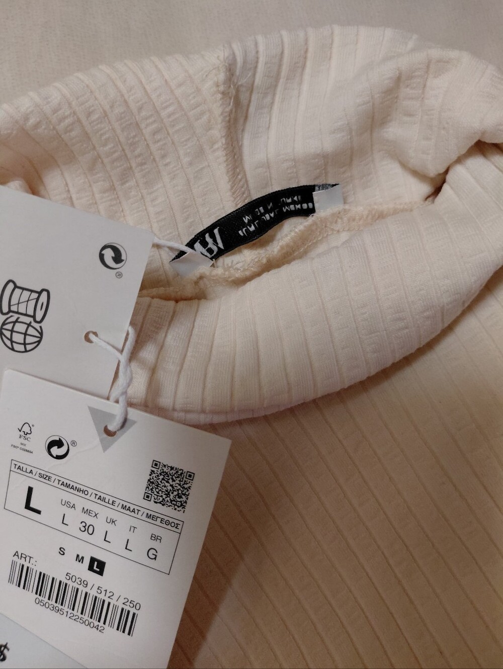 ZARA Ribbed Turtleneck Crop Sweater/Or Long Sleeve Top Cream Size L NWT - Picture 3 of 10